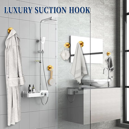 warlve Suction Cup Hooks No Drill Stainless Steel Shower Hooks Towel Hook Heavy Duty on Smooth and Non-Porous Surfaces in Bathrooms Kitchen Bedroom (2, Brushed Gold)