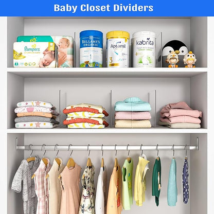 OKPOW Shelf Dividers Closet Organizer - 7.5" Tall X 11.8" Deep Acrylic Clear Sturdy Separate for Clothes Purse - Adjustable Space Saver Easy Install for Home Organization Enthusiasts 4 Pack