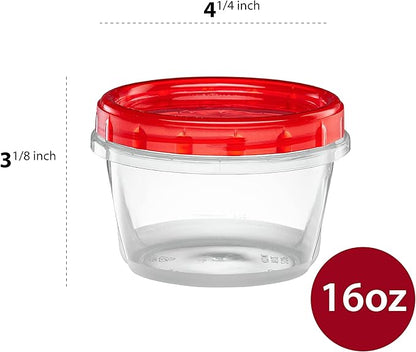 ELEGANT DISPOSABLES (16 Ounce 20 Pack) Twist cap Containers Clear Bottom With Red Top Screw on Lids Twist Top Food Storage Freezer Containers