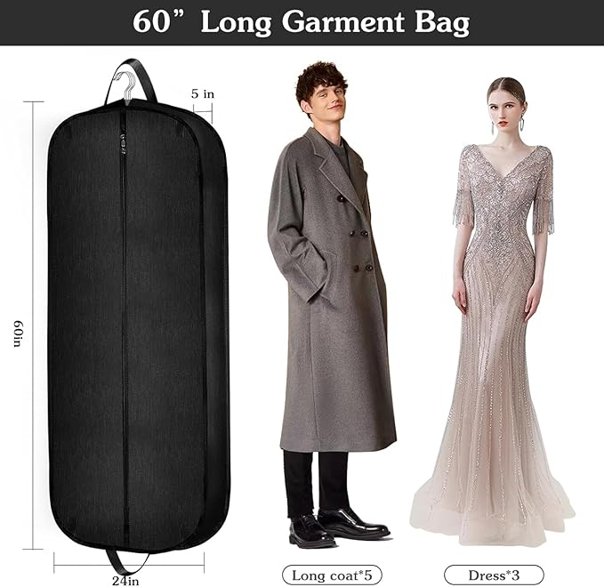 60 Inch 2 Packs Heavy Duty Tear Resistance Wedding Dress Bag for Wedding Travel, Waterproof Dress Cover for Closet Wardrobe. Garment Bag for Gowns, Tuxedos, Dress, Long Coats. Darkgrey