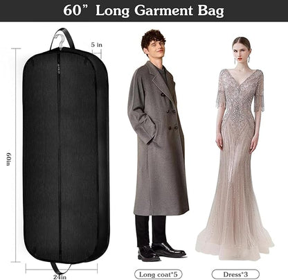 60 Inch 2 Packs Heavy Duty Tear Resistance Wedding Dress Bag for Wedding Travel, Waterproof Dress Cover for Closet Wardrobe. Garment Bag for Gowns, Tuxedos, Dress, Long Coats. Darkgrey