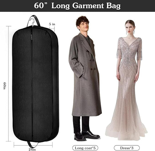 60 Inch 2 Packs Heavy Duty Tear Resistance Wedding Dress Bag for Wedding Travel, Waterproof Dress Cover for Closet Wardrobe. Garment Bag for Gowns, Tuxedos, Dress, Long Coats. Darkgrey