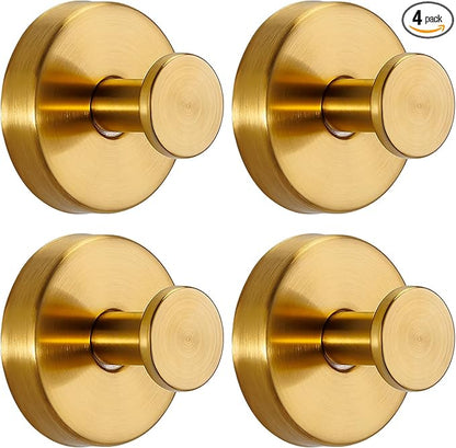 Fenas Suction Cup Hooks for Shower No-Drill Bathroom Hooks for Towels, Robes, Loofah Mountable on Bathroom Walls, Kitchen, Glass, Mirrors, Tile and Smooth,Non-Porous Surfaces (4, Brushed Gold)