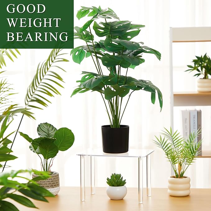 2 Pcs 12 Inch Acrylic Risers Display Stands Rectangular 4-leg Acrylic Plant Stand, 6mm Thick Clear Shelf Riser Display Stands for Decor Collectibles Figures and Item Photography