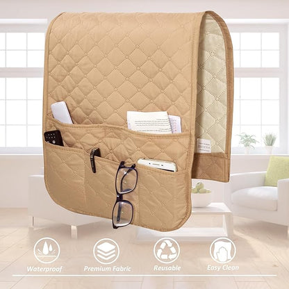 LuckyJoy Real Recliner Arm Caddy - Waterproof Bedside Remote Control Holder & Organizer, Non-Slip, Durable, 35"x13", Sand, 1 Pc