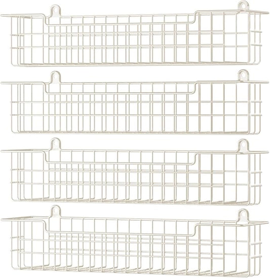 Spice Rack, 4-Pack Seasoning Organizer Wall Mount for Kitchen Storage Organization, Spice Holder Metal Shelf Saving Space for Cabinet, RV, Pantry, White