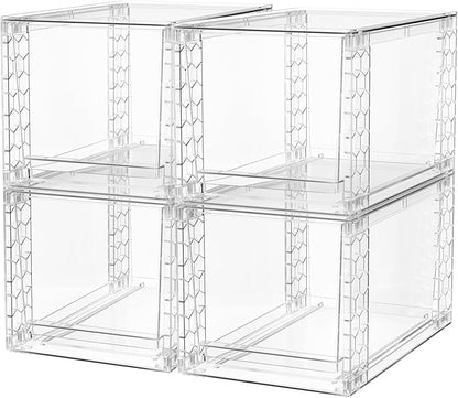 A-LuGei 【𝟰𝗣𝗖𝗦】 Acrylic Stackable Drawers, 11.8" L Makeup Organizer, Bathroom Organizer and Storage, Under Sink Organizer, Plastic Storage Bins