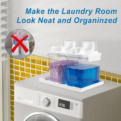 51oz Laundry Detergent Container, 2 Pack Plastic Liquid Detergent Dispenser for Laundry Room Powder,Soap,Fabric Softener, Scent Beads Storage and Organization,with 5 Labels,1 Tray.(2, 51oz)