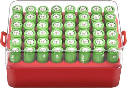 ALCYON Battery Organizer Storage Case, Battery Vault Box Container for 48pcs AA Batteries, Plastic Clear Protective Battery Holder for Travelling/Home/Office (Red, Large)