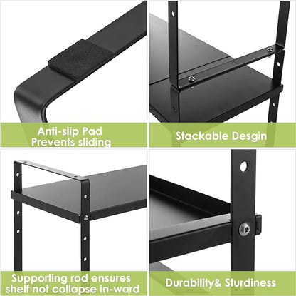 Expandable Cabinet Shelf Organizer Rack, Stackable Kitchen Countertop Organizer Storage Shelves, Adjustable Height Pantry Counter Shelf Riser Spice Rack (Black, 2 Pack)