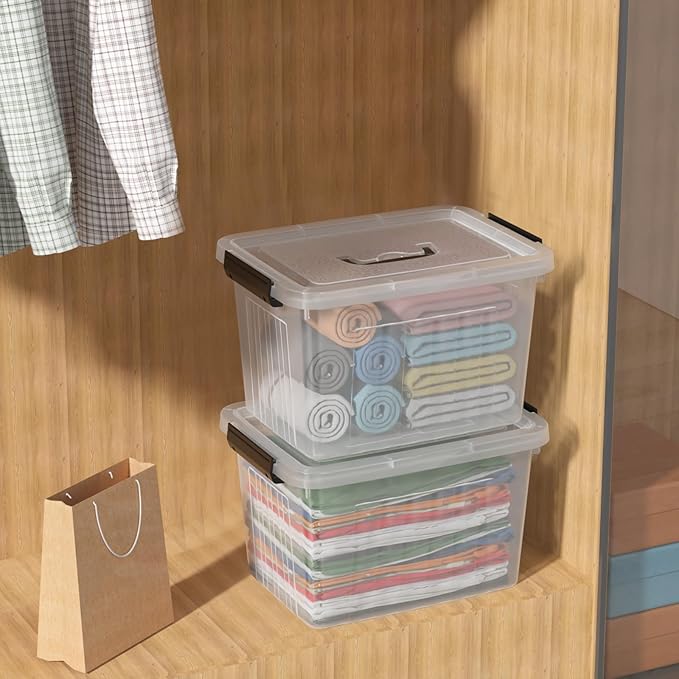 Qqbine 18 Quart Clear Plastic Storage Latching Bin with Lids, Latch Box with Handle, 4 Packs