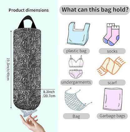 Plastic Bag Holder, Wall Mount Grocery Bag Organizer, Funny Hanging Trash Storage Dispenser for Home Kitchen Luxuious Black Leaf