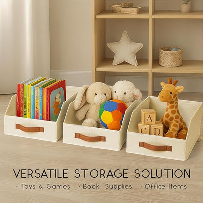 Fabric Storage Bins for Organizing - 1 Pack Large Trapezoid Collapsible Storage Bins with Front Handle, Closet Organizers and Storage for Bedroom, Home Shelves, Small Spaces, Beige