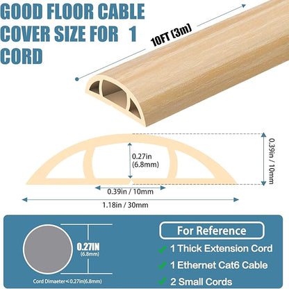 Floor Cord Covers for Wires 10FT Cable Hider Wire Cover Self Adhesive Cord Hider Floor for Offices, Homes, Workshops, Warehouses Cable Cavity 0.39" W x 0.27" H