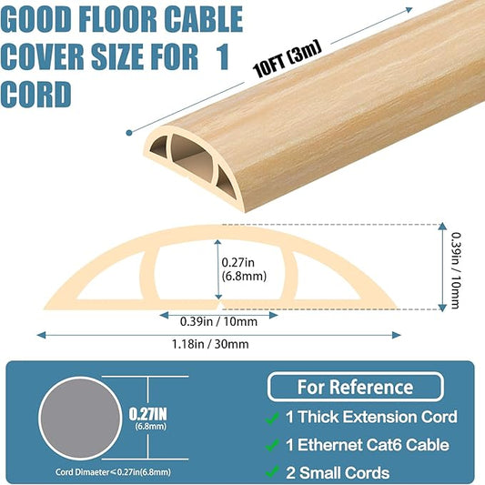 Floor Cord Covers for Wires 10FT Cable Hider Wire Cover Self Adhesive Cord Hider Floor for Offices, Homes, Workshops, Warehouses Cable Cavity 0.39" W x 0.27" H