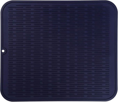 Silicone Dish Drying Mat for Multiple Usage,Easy clean,Eco-friendly,Heat-resistant Silicone Mat for Kitchen Counter or Sink,Refrigerator or Drawer Liner Navy Blue XL 18 inches x 16 inches