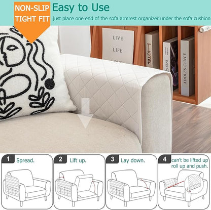 DECKALY Armchair Caddy Remote Control Holder Sofa Organizer, Non-Slip Couch Arm Chair Caddy with 6 Pockets for Tablets,Smart Phone,Books,Pens,Magazines,Ipad (Off-White)