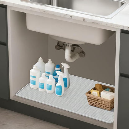 Lanstics 24" x 24" Under Sink Mat for Kitchen Under Sink Organizer Waterproof Raised Edge Silicone Mat Sink Protector Silicone Organizers Tray for Kitchen Bathroom