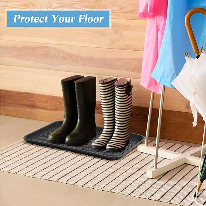Yungyan 10 Pcs Multi Purpose Large Boot Trays Waterproof Shoe Tray, Durable Boot Mat Dog Cat PET Food Tray for Indoor Outdoor Garage Entryway Floor Protection, Black, 2 Sizes
