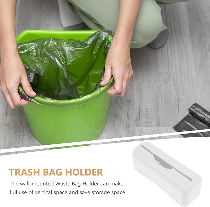 Luxshiny Plastic Bag Holder Wall-mounted Trash Bag Dispenser Kitchen Grocery Bags Storage Easy Hanging over Cabinet Door under Sink Bag Saver Organizer for Home Kitchen Office White, 18X6.5CM