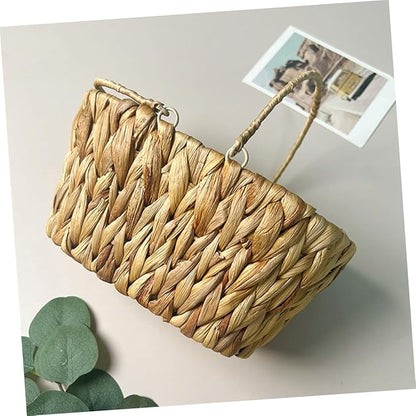 Woven Fruit Basket Stair Basket Pantry Organizer Boho Decor Handle Swing Storage