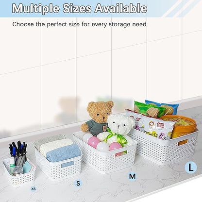 Soddeph Plastic Storage Baskets for Cabinets, Household Pantry Organization with Handle,Organizer Bins for Room,Bathrooms,Under-Sink,Kitchen (Purple, XS-3PACK)