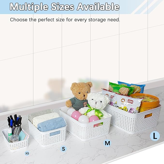 Soddeph Plastic Storage Baskets for Cabinets, Household Pantry Organization with Handle,Organizer Bins for Room,Bathrooms,Under-Sink,Kitchen (White, XS-3PACK)