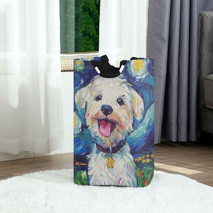 Laundry Hamper Basket Dog Starry Night Blue Storage Basket Collapsible Clothes Hamper with Handle Decorative Organizer Bins Basket for Laundry Room Bedroom Clothes College