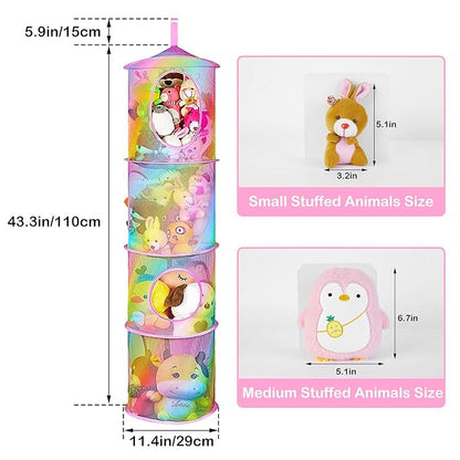 Basumee Stuffed Animals Net or Hammock 2 Pcs Stuffed Animals Storage Toy Net Hammock for Plushies Storage Organizer Mesh Kids Girls Room Decor, Rainbow, 4 Tiers