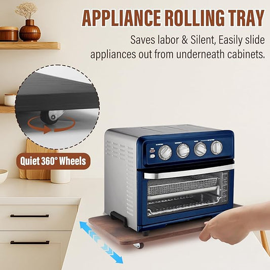 360° Appliance Slider Sliding Tray, Coffee Maker Rolling Tray for Counter Under Cabinet Coffee Pot Mat for Espresso Machine, Toaster, Air Fryer, Quiet Wheels, Black (Large 15.7"×13")
