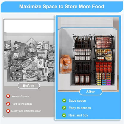 Homics Freezer Organizer Bins, Large Capacity Stackable Baskets for Deep Chest Freezer Easy Get and Sort Bottom Frozen Meats Food Storage Containers Pantry Storage and Organization, 4pcs