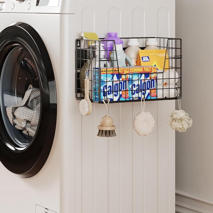 1-Pack Magnetic Laundry Basket Organizer Storage,Magnetic Shelves for Washer Dryer Organizer,Hanging Laundry Basket for Washing Machine(Black)