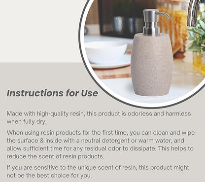 Clasin Home Sandstone Textured Resin Soap Dispenser with Metallic Pump and Waterproof Bottle Labels for Bathroom Kitchen Dish Hand Wash Shower Lotion Shampoo, 12 Oz, 2 Sets Beige