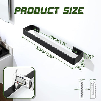 Alise Bath Hand Towel Holder Black Towel Bar for Bathroom Wall Mount,SUS304 Stainless Steel Towel Rack for Bathroom and Lavatory,Kitchen,12'' Towel Hanger Towel Rail