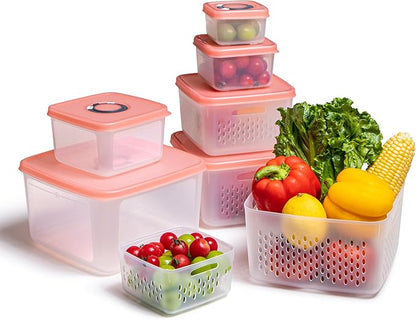 ANJUKE 6-Piece Fruit Storage Containers for Fridge with Lids — BPA-Free Produce & Salad Keeper with Removable Colanders, Dishwasher & Microwave Safe, Multi-Size Meal Prep & Lettuce Saver
