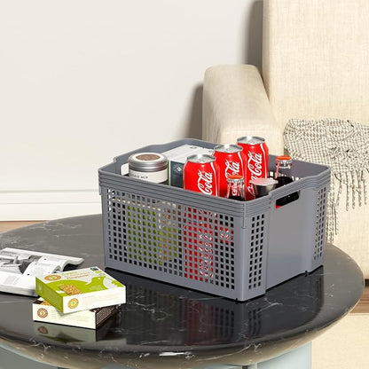 6 Packs Plastic Storage Baskets, Deep Stacking Baskets, Stackable Storage Basket Tray, Gray