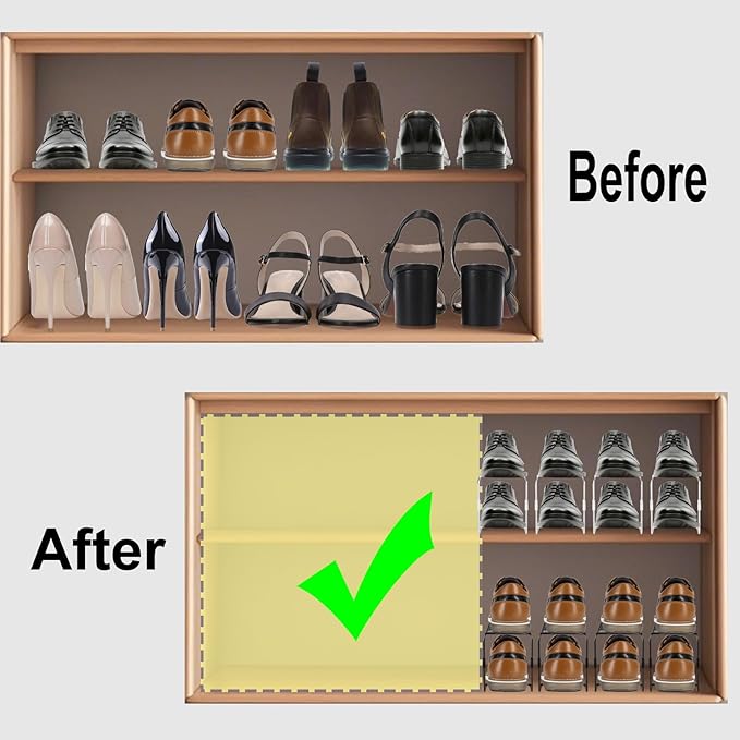 Shoe Slot Organizer for Closet Metal Shoe Rack Storage Space Saver Shoe Stacker Organizers for Shelf (Metal-20PACK)