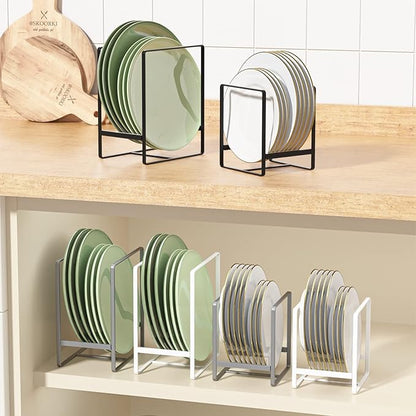 Hikinlichi 2 Large 2 Small Plate Organizers Holders Upright Cabinet Dish Drying Racks Metal Plate Dish Organizers Racks Stands for Countertop and Cupboard Black