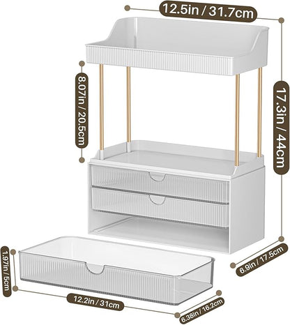 caktraie 5 Tiers Bathroom Counter Organizer - 3 Drawers Makeup Organizer, Cosmetic Storage Drawer for Dresser Countertop and Bathroom Vanity for Large Skincare, Perfume, Clear