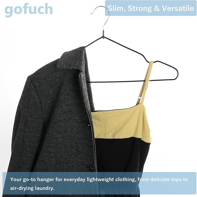 gofuch Ultra-Thin Metal Hangers, 50 Pack Non-Slip PVC Coated Space Saving Clothes Hangers for Closet, 16 inch Wide for Suits, Dresses, Jackets（Blue）