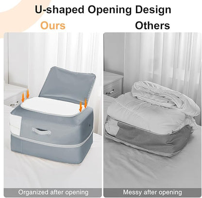 Easortm Comforter Storage Bag - 110L Large Capacity Blanket Storage Bags 2-Layer Ultra Space Saving Self Compression Organizer, Washable Compression Bags for Storage Comforter Blanket, 6-Pack, Grey