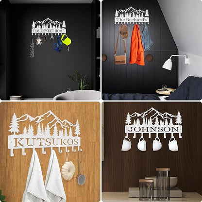 Personalized Metal Key Rack Hooks, Key Holder Wall Mounted Key Hooks, Mountain, Grove Theme Wall Decoration Hooks, Key Hanger Organizer for Living Room, Entryway, Bathroom, Office Decor
