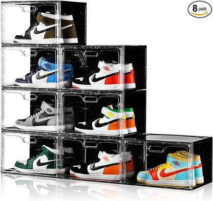 Amllas New 8 Pack Shoe Boxes Stackable, Large Shoe Storage Organizer with Lids,Drop Side Shoe Containers for Entryway,Sneaker Storage Fit up to US Size 13 for Men/Women(13’’x 10.6”x 8.3”)