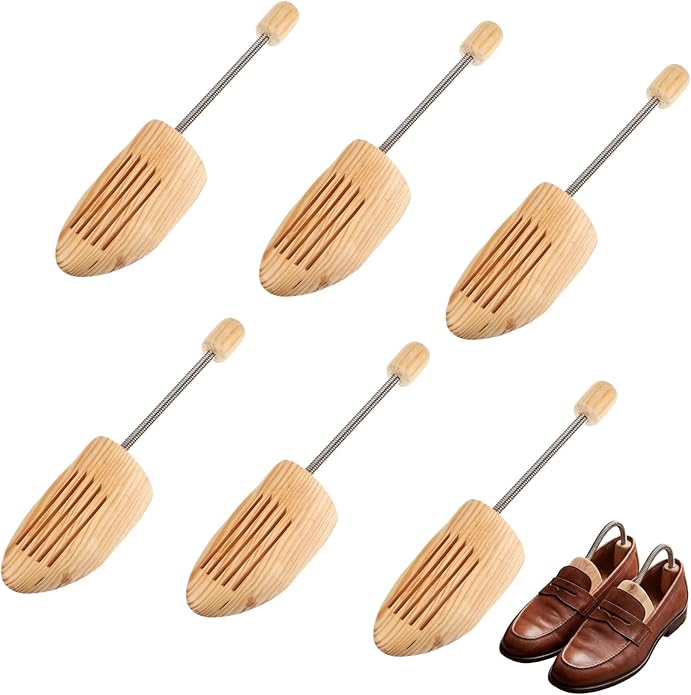 3 Pairs Adjustable Wood Shoe Trees with Spring, Shoe Shaped for Men Women, Sneakers, Leather Shoes Stretcher Shaper Suitable for Us Sizes Boot Holder Prevent Creasing