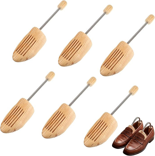 3 Pairs Adjustable Wood Shoe Trees with Spring, Shoe Shaped for Men Women, Sneakers, Leather Shoes Stretcher Shaper Suitable for Us Sizes Boot Holder Prevent Creasing