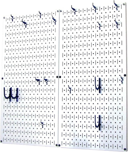 Wall Control Kitchen Pegboard Organizer Pots and Pans Storage Rack Organization Kit with White Pegboard and Blue Accessories