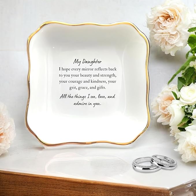 HatafaFurni Ring Dish for Daughter From Mom - Encouraging Words Jewelry Trinket Gift for Graduation, Christmas, Wedding - All the Things I See, Love, and Admire in You