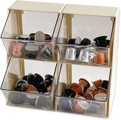 2 Pack Coffee Pod Holder, Creamer Holder for Coffee Bar, Plastic Sugar Organizer for Station, Kitchen Pantry, Home Office Storage Bins for K Cups, Tea Bags, Candy, Snacks (White)
