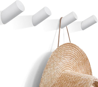 Wood Wall Hooks, 4 Pack Coat Hooks Wall Mounted, Rustic Wooden Heavy Duty Robe Hook Hat Rack, Hook for Hanging Bathroom Towels Clothes Hanger (White)