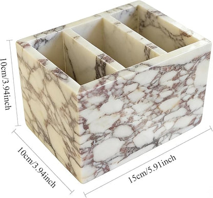 Natural Marble 3-Tier Organizer Box - Multi-Purpose Desktop Storage for Office Supplies, Kitchen Utensils, Makeup Brushes & Bathroom Essentials